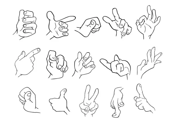 Set Cartoon Illustrations. Hands with Different Gestures for you Design — Stock Vector