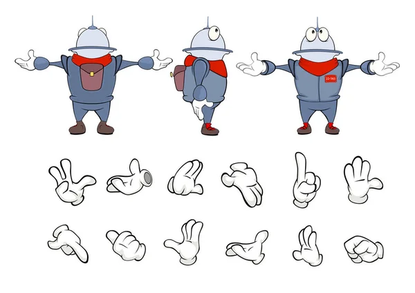 Personagem de desenhos animados robô bonito para um jogo de computador. Ilustração de conjunto — Vetor de Stock
