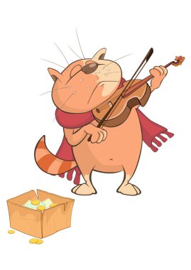 Şirin kedi kemancı çizimi.