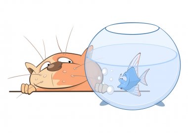Komik kedi güzel balık ile oynamak