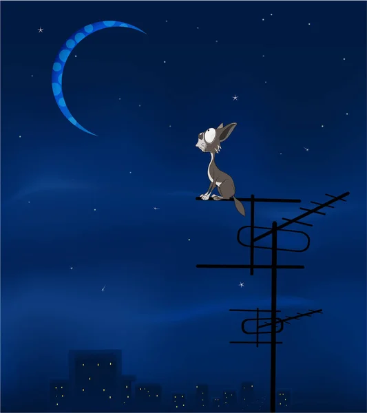 Le chat sauvage et la lune — Image vectorielle