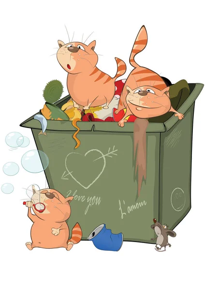 Çöp kutusu içinde sevimli kediler — Stok Vektör