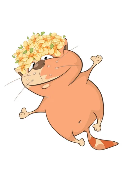 Милий кіт з квітами на голові — стоковий вектор