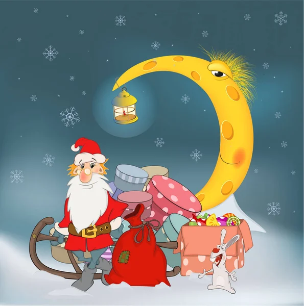 Santa claus avec des cadeaux de Noël — Image vectorielle