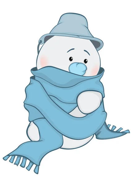 Hombre de nieve envuelto en una bufanda . — Vector de stock