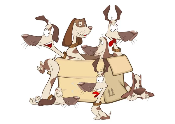 Illustrazione una scatola di cuccioli — Vettoriale Stock