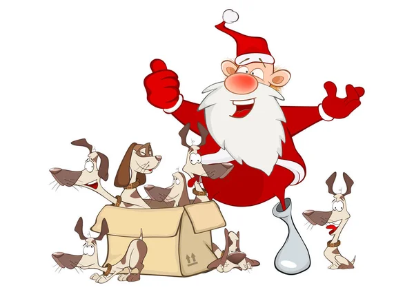Sevimli Noel Baba ve köpekler — Stok Vektör