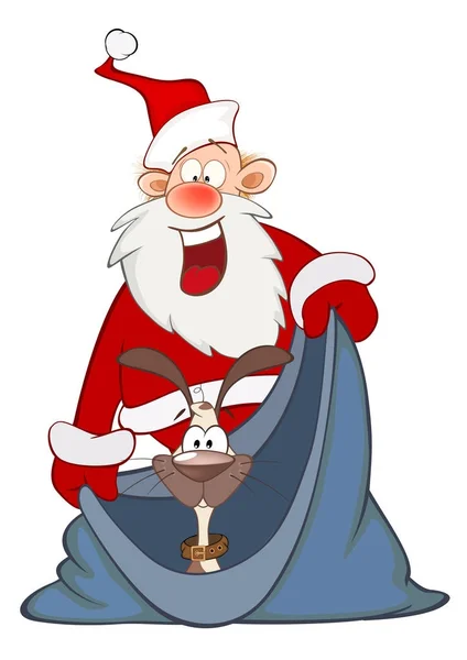 Lindo santa claus y un lindo perro — Vector de stock