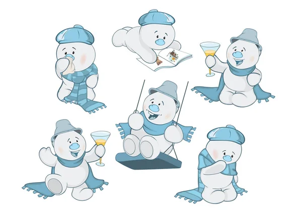 Divertidos muñecos de nieve de Navidad — Vector de stock