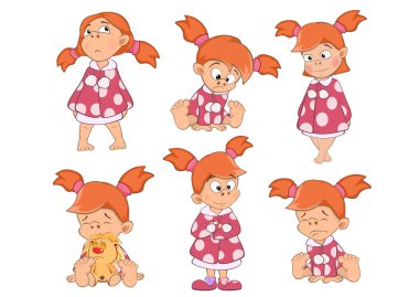 set çizgi film küçük kız, illüstrasyon vektör