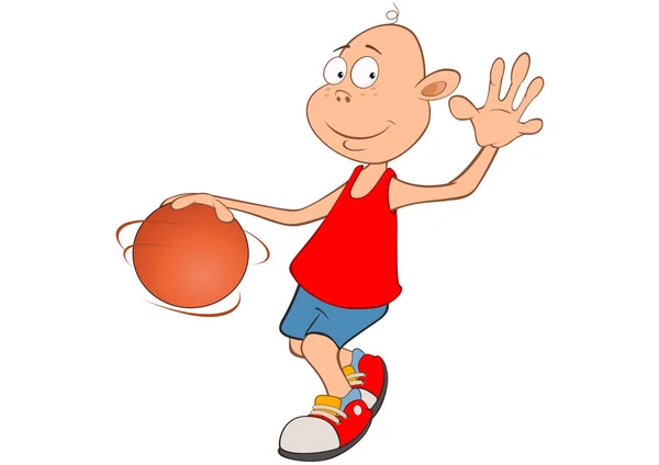 ボールとかわいい小さな男の子のベクトル図 — ストックベクタ