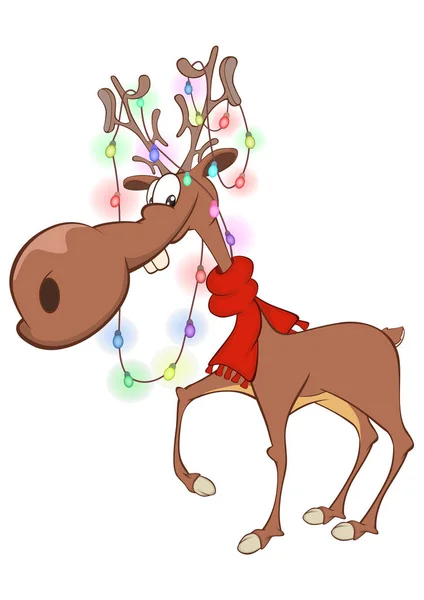 圣诞节鹿卡通人物的矢量插图 — 图库矢量图片
