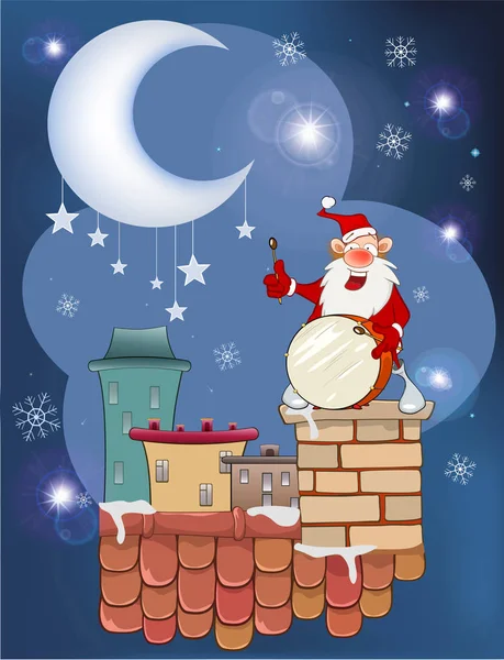 Illustrazione Vettoriale Del Cartone Animato Babbo Natale Musicista Con Batteria — Vettoriale Stock