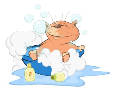 sevimli çizgi kedi beyaz arka plan üzerinde vektör çizim banyo