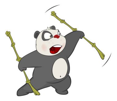 Vektör çizim, sevimli Panda bambu sopalarla, çizgi film karakteri 