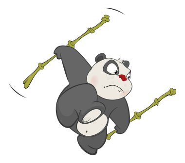 Vektör çizim, sevimli Panda bambu sopalarla, çizgi film karakteri 