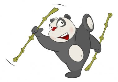 Vektör çizim, sevimli Panda bambu sopalarla, çizgi film karakteri 