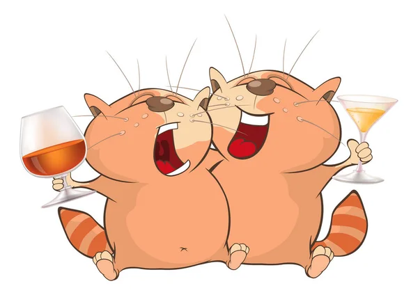 Zwei Niedliche Cartoon Katzen Trinken Cocktails Auf Weißem Hintergrund Vektorillustration — Stockvektor