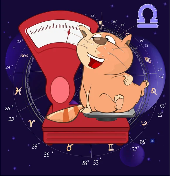 Cute Cartoon Cat Sitting Retro Scales Horoscope Background Vector Illustration — Stock Vector