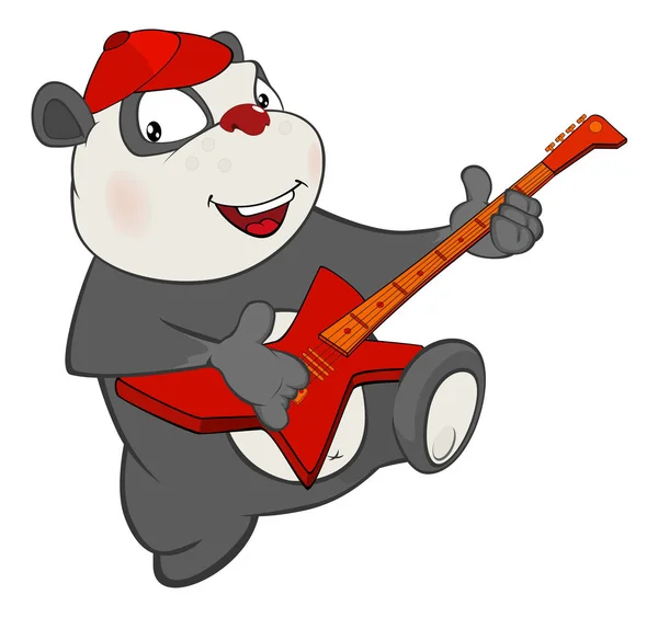 Illustration Söta Panda Gitarrist Tecknad Figur — Stock vektor