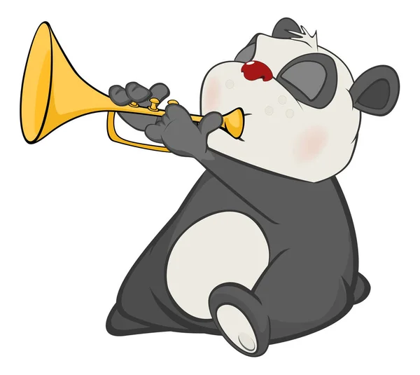 Illustration Söta Panda Trumpetare Tecknad Figur — Stock vektor