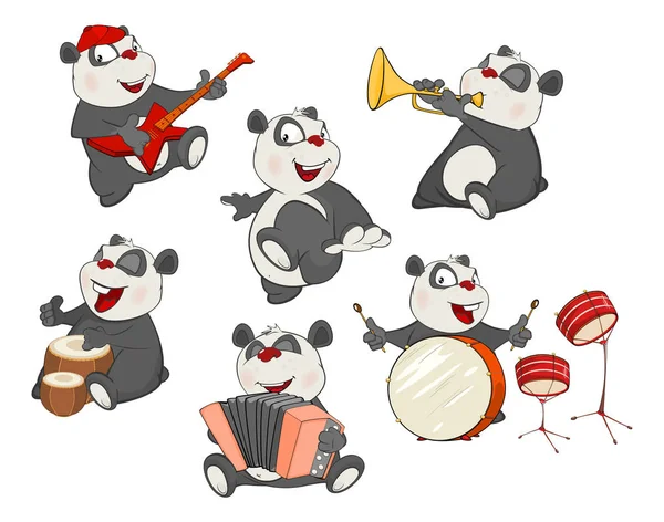 Lindos Pandas Dibujos Animados Tocando Diferentes Instrumentos Musicales Ilustración Vectorial — Vector de stock