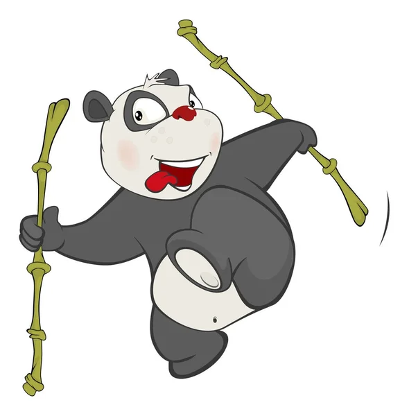 Vektor Illustration Söt Panda Med Bambupinnar Tecknad Figur — Stock vektor