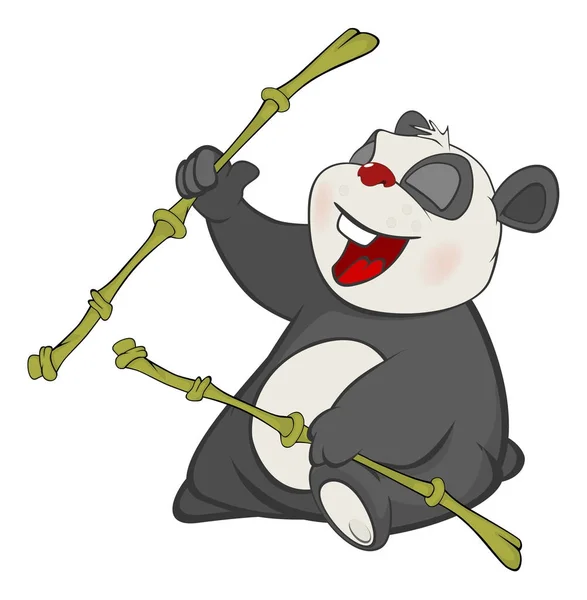 Vektor Illustration Söt Panda Med Bambupinnar Tecknad Figur — Stock vektor