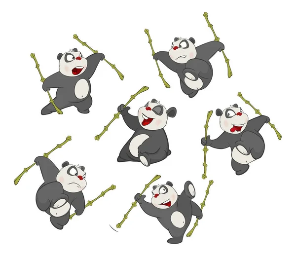 Conjunto Osos Panda Divertidos Personajes Dibujos Animados — Vector de stock