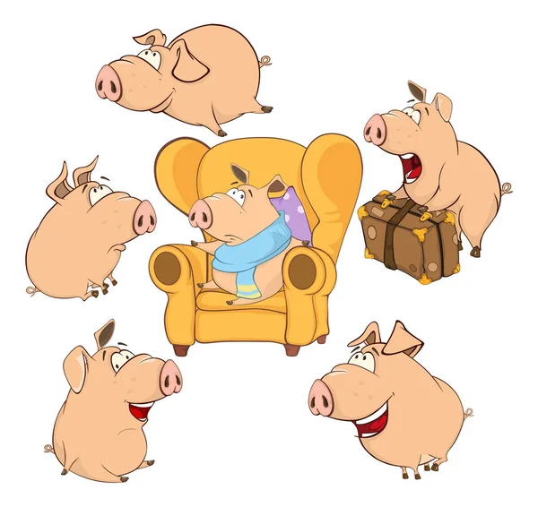 Illustration Dessin Animé Vectoriel Set Cochons Mignons Pour Vous Design — Image vectorielle