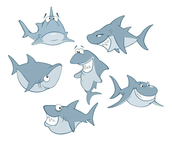 ベクトル設定のかわいいサメをデザイン 漫画のキャラクター — ストックベクタ
