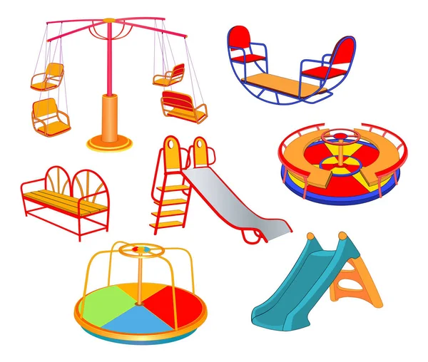 Vector Set Cartoon Illustration Children Swings — Stock Vector