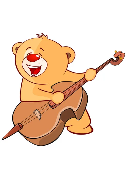Κινουμένων Σχεδίων Χαριτωμένο Αρκουδάκι Μουσικό Όργανο — Διανυσματικό Αρχείο