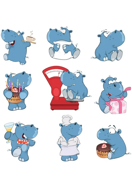 Desenho Animado Hipopótamo Conjunto Vetor Ilustração —  Vetores de Stock