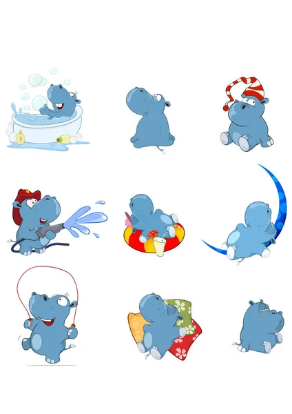 Dessin Animé Hippopotame Set Illustration Vectorielle — Image vectorielle