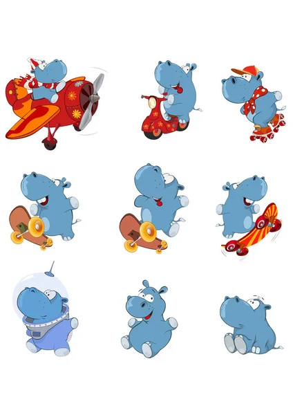 Cartoon Hippopotamus Set Vector Illustration — Stock Vector