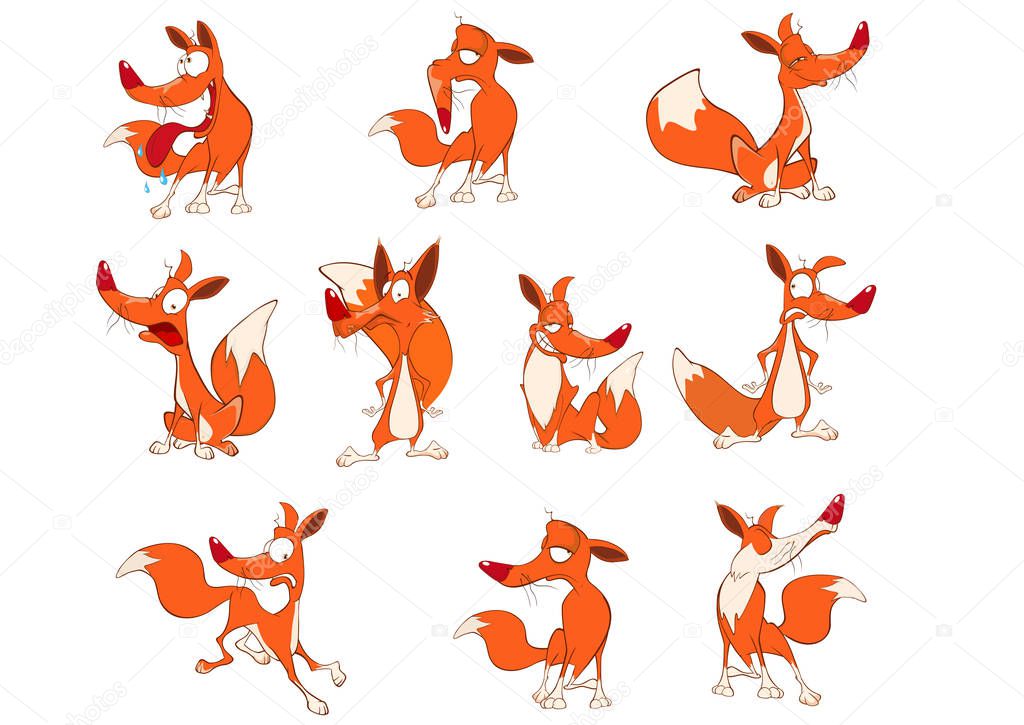 cartoon fox set vector illustration 