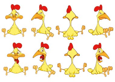 Sevimli tavuk çizgi film karakterleri farklı teşkil etmektedir, vektör çizim