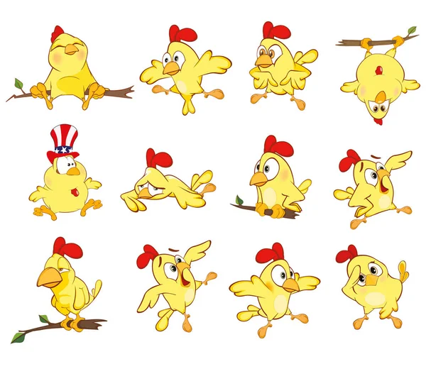 Conjunto Pollos Lindos Personajes Dibujos Animados Diferentes Poses Ilustración Vectorial — Vector de stock