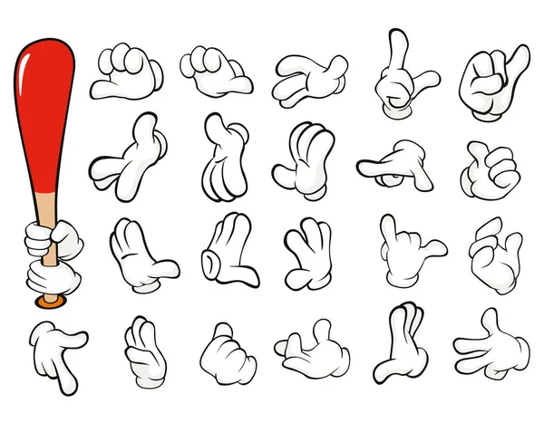Conjunto Mãos Desenhos Animados Com Gestos Diferentes Ilustração Vetorial — Vetor de Stock
