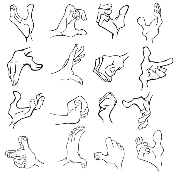 Conjunto Mãos Desenhos Animados Com Gestos Diferentes Ilustração Vetorial — Vetor de Stock