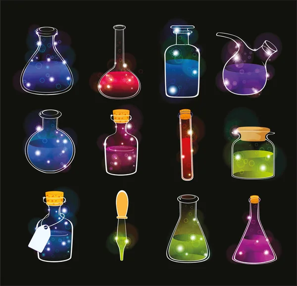 Conjunto de frascos de laboratório — Vetor de Stock