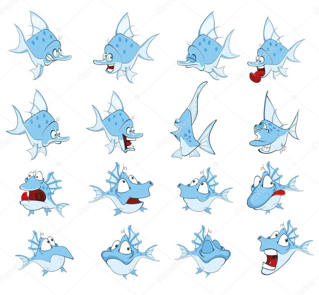 Set of cartoon cute Fish, vector illustration