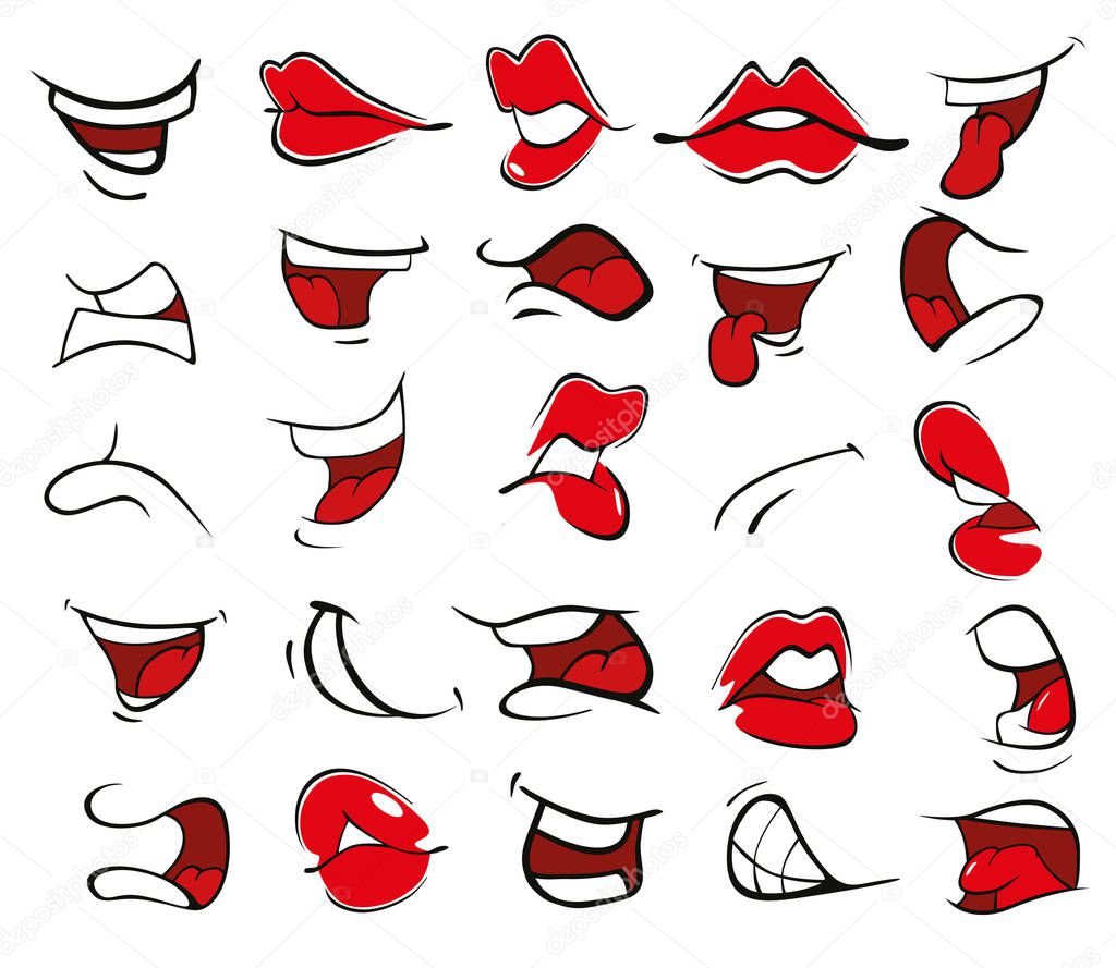 Set of cartoon mouths, vector illustration