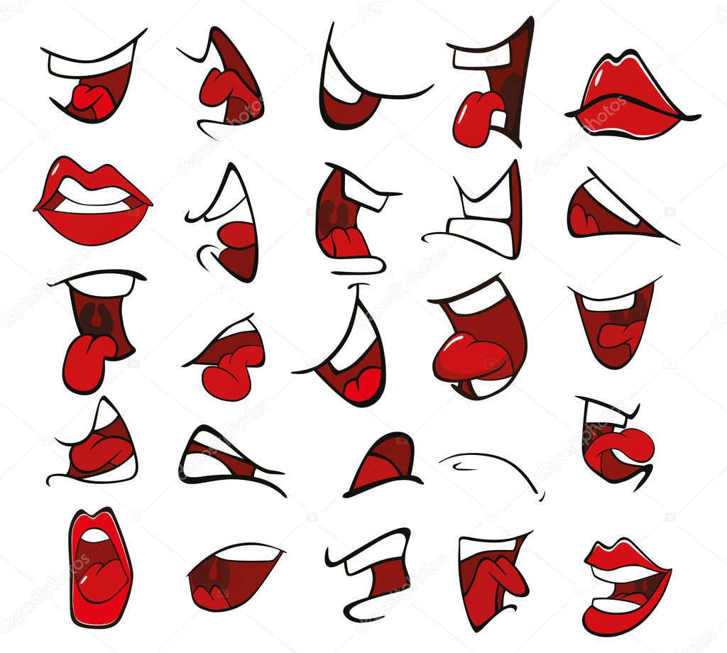 Set of cartoon mouths, vector illustration