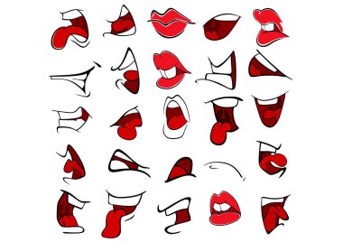 Set of cartoon mouths, vector illustration clipart