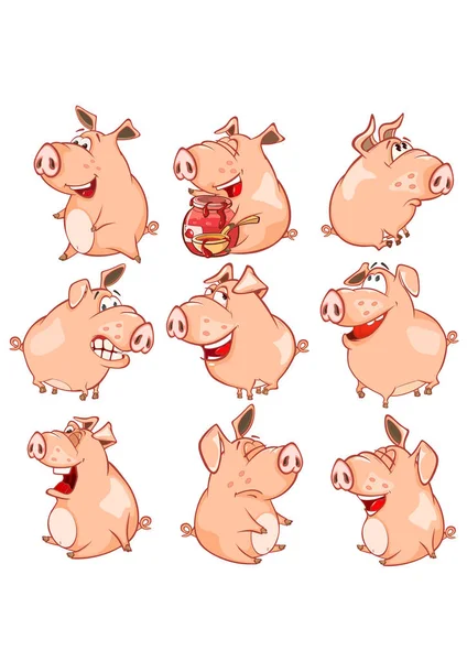 一套彩色手绘猪卡通人物 矢量插画 — 图库矢量图片