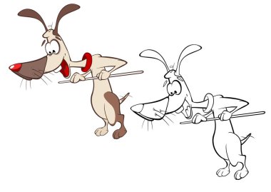 Senin için Sevimli Çizgi Film Karakteri Avcı Köpeğinin tasviri Tasarım ve Bilgisayar Oyunu. Renklendirme Kitabı Özeti - Çizim