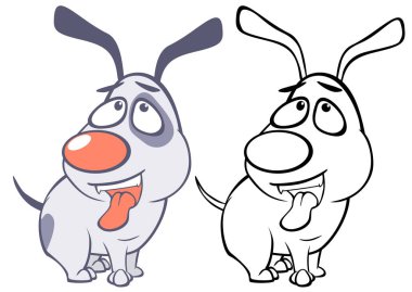 Sizin için Sevimli Çizgi Film Karakteri Avcı Köpeğinin Vektör İllüstrasyonu Tasarım ve Bilgisayar Oyunu. Renklendirme Kitabı Özeti - Vektör