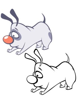 Sizin için Sevimli Çizgi Film Karakteri Avcı Köpeğinin Vektör İllüstrasyonu Tasarım ve Bilgisayar Oyunu. Renklendirme Kitabı Özeti - Vektör